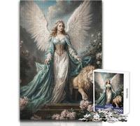 Puzzle da 1000 pezzi per adulti e adolescenti Angelo della natura con leone in giardino fiorito, Arcangelo Ariel Giochi educativi Analisi e logica Opera d'arte Regalo Dimensioni 50x75cm