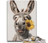 Puzzle da 1000 pezzi per adulti e adolescenti, asino che tiene un girasole, per 14+ anni, difficile da completare ma divertente e umoristico, regalo di compleanno 50x75cm