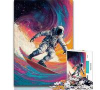 Puzzle da 1000 pezzi per adulti e adolescenti, astronauta che fa surf, giochi e giocattoli, ideale come regalo per tutta la famiglia dai 14 anni in su, 38x26cm