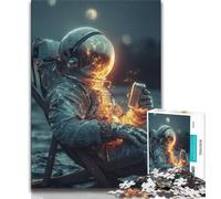 Puzzle da 1000 pezzi per adulti e adolescenti, Astronauta seduto sulla Luna, per adolescenti, antistress, giocattoli per la casa (dimensioni 38x26cm)
