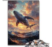 Puzzle da 1000 pezzi per adulti e adolescenti, balene che saltano al tramonto, gioco per famiglie, antistress, sfida difficile, rafforza l'amore tra coppie (dimensioni 26x38cm)