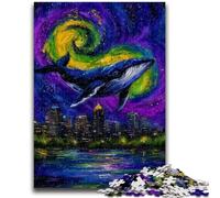 Puzzle da 1000 pezzi per adulti e adolescenti, balene nel cielo notturno, arte a carboncino, soggiorno, ammazza tempo per la decorazione della casa, 26x38cm