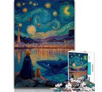 Puzzle da 1000 pezzi per adulti e adolescenti Balene nel cielo notturno, giocattoli educativi per l'apprendimento, giochi per famiglie che migliorano l'amore tra coppie (38x26cm)