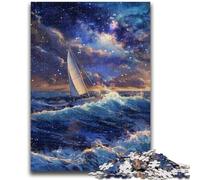 Puzzle da 1000 pezzi per adulti e adolescenti Barca a vela sul mare sotto la galassia Gioco educativo Sfida Giocattolo Decorazione da parete Regali unici per compleanno e Natale 26x38cm