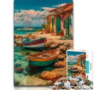 Puzzle da 1000 pezzi per adulti e adolescenti, barche su un'isola turistica, gioco stimolante e gioco educativo per famiglie, per compleanni e Natale, 38x26cm