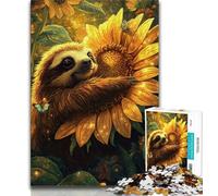 Puzzle da 1000 pezzi per adulti e adolescenti, Bradipo Girasole, sfida difficile antistress con poster abbinato e foglio di quiz 38x26cm