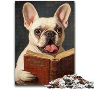 Puzzle da 1000 pezzi per adulti e adolescenti Bulldog francese che beve caffè, gioco educativo per famiglie con pezzi completamente interconnessi di forma casuale, 26x38cm