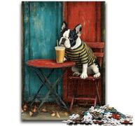 Puzzle da 1000 pezzi per adulti e adolescenti Bulldog francese che beve una bevanda per bambini dai 14 anni in su Gioco impossibile Regalo di compleanno di Natale 26x38cm