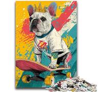Puzzle da 1000 pezzi per adulti e adolescenti Bulldog francese che fa skateboard Giocattolo educativo intellettuale decomprimente Decorazione perfetta 50x75cm