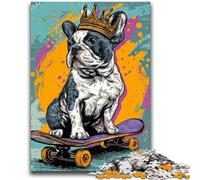 Puzzle da 1000 pezzi per adulti e adolescenti Bulldog francese che fa skateboard, giocattolo educativo antistress, regalo per amici e familiari, 50x75cm