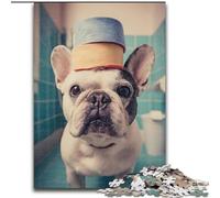 Puzzle da 1000 pezzi per adulti e adolescenti, Bulldog francese che gioca con la carta igienica, giocattoli per l'intrattenimento della famiglia con poster abbinato e foglio di quiz 26x38cm
