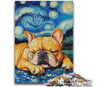 Puzzle da 1000 pezzi per adulti e adolescenti, bulldog francese, cielo notturno, giocattoli educativi per l'apprendimento, giochi per famiglie, gioco educativo per compleanno, Natale, 50x75cm