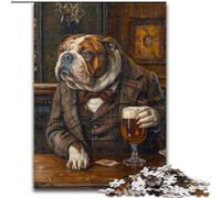 Puzzle da 1000 pezzi per adulti e adolescenti Bulldog inglese che beve, impara tutta la famiglia, 50x75cm
