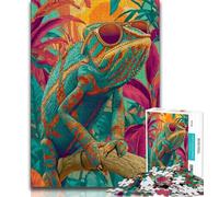 Puzzle da 1000 pezzi per adulti e adolescenti, camaleonte con gli occhiali, aiuta il cervello a esercitare i giocattoli avvincenti per coltivare la pazienza, decorazione da parete (38x26cm)