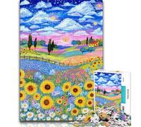 Puzzle da 1000 pezzi per adulti e adolescenti Campo di girasoli, antistress, per trascorrere il tempo libero e interagire con i genitori, 38x26cm