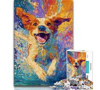 Puzzle da 1000 pezzi per adulti e adolescenti Cane che corre, tempo libero per ammazzare il tempo in casa con poster abbinato e foglio di quiz 38x26cm