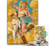 Puzzle da 1000 pezzi per adulti e adolescenti, cane cowgirl tra i fiori di campo, gioco per famiglie, antistress, sfida difficile, adatto alle coppie (75x50cm)