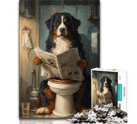 Puzzle da 1000 pezzi per adulti e adolescenti cane da montagna bernese nella toilette puzzle per adolescenti con poster abbinato e foglio di quiz per età 14+ 38x26cm