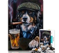 Puzzle da 1000 pezzi per adulti e adolescenti, cane pastore australiano che fuma, antistress, per ammazzare il tempo, lista dei desideri con Babbo Natale (38x26cm)