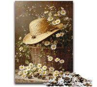 Puzzle da 1000 pezzi per adulti e adolescenti, cappello e cesto di fiori, giocattoli per l'intrattenimento in famiglia, gioco educativo per compleanni e Natale, per età 14+, 50x75cm