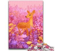 Puzzle da 1000 pezzi per adulti e adolescenti Cervo tra i fiori, antistress, sfida difficile, migliora l'amore tra coppie, 50x75cm