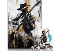 Puzzle da 1000 pezzi per adulti e adolescenti che suonano la chitarra, dipinto a olio, arte a carboncino, tempo libero per uccidere per la decorazione della casa, 75x50cm