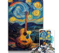 Puzzle da 1000 pezzi per adulti e adolescenti, chitarra sotto il cielo notturno, sfida difficile antistress, ogni pezzo è unico, gioco divertente e stimolante per tutta la famiglia, 38x26cm