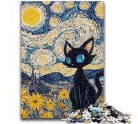 Puzzle da 1000 pezzi per adulti e adolescenti, cielo notturno, gatto nero, giocattolo educativo intellettuale decomprimente, fantastici regali e giocattoli, 50x75cm