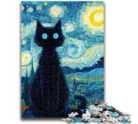Puzzle da 1000 pezzi per adulti e adolescenti Cielo notturno Gatto nero per 14+ anni Difficile da completare ma divertente e umoristico Regalo di compleanno 50x75cm
