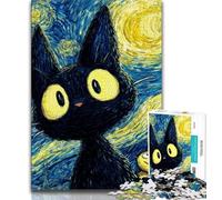 Puzzle da 1000 pezzi per adulti e adolescenti, cielo notturno, gatto nero, puzzle per adulti, giochi divertenti, decorazione da parete, regali unici per compleanno e Natale (dimensioni 75x50cm)