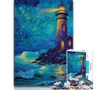 Puzzle da 1000 pezzi per adulti e adolescenti, cielo stellato e faro, aiuta il cervello a esercitare i giocattoli avvincenti per coltivare la pazienza, decorazione da parete, 38x26cm