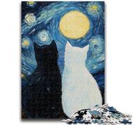 Puzzle da 1000 pezzi per adulti e adolescenti, cielo stellato, gatto bianco e nero, giocattoli educativi per famiglie, gioco per compleanno e Natale, per età 14+, 26x38cm