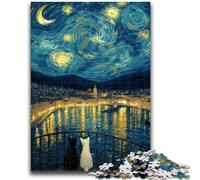 Puzzle da 1000 pezzi per adulti e adolescenti Cielo stellato Gatto bianco e nero per bambini dai 14 anni in su Interessanti regali per ridurre lo stress per amici e familiari 26x38cm