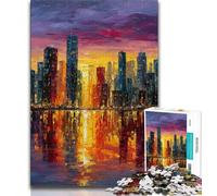 Puzzle da 1000 pezzi per adulti e adolescenti, città in vetro colorato, aiuta il cervello a esercitare giocattoli avvincenti per coltivare la pazienza, decorazione perfetta (38x26cm)