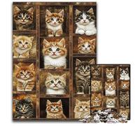 Puzzle da 1000 pezzi per adulti e adolescenti, collage di gatti, puzzle in legno, giochi educativi, con poster abbinato e foglio di quiz per età dai 14 anni in su, 50x75cm