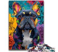 Puzzle da 1000 pezzi per adulti e adolescenti, colorati giochi educativi a forma di bulldog francese, decorazione da parete, regali unici per compleanno e Natale, 26x38cm