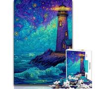 Puzzle da 1000 pezzi per adulti e adolescenti con cielo stellato e faro, antistress, per trascorrere il tempo libero a casa, lista dei desideri con Babbo Natale, 50x75cm