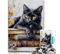 Puzzle da 1000 pezzi per adulti e adolescenti con gatto sul libro, aiuta il cervello a esercitare i giocattoli avvincenti per coltivare la pazienza e l'interazione genitore-figlio (38x26cm)