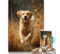 Puzzle da 1000 pezzi per adulti e adolescenti con Golden Retriever che corre, giocattoli avvincenti per sfidare l'intelligenza cerebrale, regalo di compleanno, regali, arte murale 38x26cm