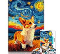 Puzzle da 1000 pezzi per adulti e adolescenti Corgi sotto il cielo stellato, arte a carboncino per uccidere il tempo trascorso in casa, decorazione per la casa, 75x50cm