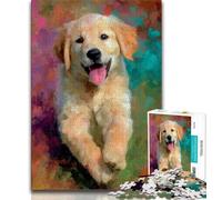 Puzzle da 1000 pezzi per adulti e adolescenti, cucciolo di Golden Retriever felice, arte a carboncino per uccidere il tempo trascorso in casa e decorare la casa (38x26cm)