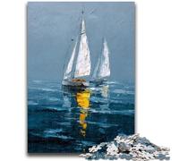 Puzzle da 1000 pezzi per adulti e adolescenti, dipinto a olio su barca a vela, per gioco educativo, giocattolo, migliora la memoria per età 14 anni, 50x75cm