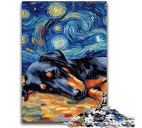 Puzzle da 1000 pezzi per adulti e adolescenti Doberman Night Sky Staycation Kill Time con pezzi completamente interconnessi di forma casuale 26x38cm