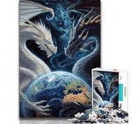 Puzzle da 1000 pezzi per adulti e adolescenti, draghi volanti che orbitano intorno alla Terra, difficile da completare ma divertente e umoristico, regalo di compleanno, regali, arte murale 38x26cm
