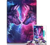 Puzzle da 1000 pezzi per adulti e adolescenti Due lupi a colori, giocattoli educativi per l'apprendimento, giochi per famiglie, migliorano l'amore tra coppie, 38x26cm