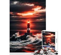 Puzzle da 1000 pezzi per adulti e adolescenti Faro sotto il cielo rosso Giocattoli fai da te Regali di Babbo Natale segreto Gioco educativo Interazione genitore-figlio Dimensioni 38x26cm