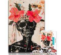 Puzzle da 1000 pezzi per adulti e adolescenti, fiori e teschi in stile Basquiat, giocattoli educativi per l'apprendimento, giochi per famiglie, migliorano l'amore tra coppie, 38x26cm