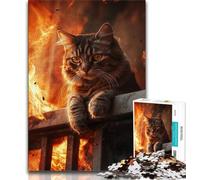 Puzzle da 1000 pezzi per adulti e adolescenti Fuoco e gatto, antistress per trascorrere il tempo in casa, per migliorare l'amore tra coppie, 38x26cm