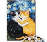 Puzzle da 1000 pezzi per adulti e adolescenti Gatti che abbracciano il cielo notturno Arte a carboncino Vacanza ammazza tempo per la decorazione della casa 50x75cm
