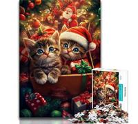 Puzzle da 1000 pezzi per adulti e adolescenti, gattino di Natale, aiuta il cervello a esercitare giocattoli avvincenti per coltivare la pazienza, decorazione perfetta 38x26cm